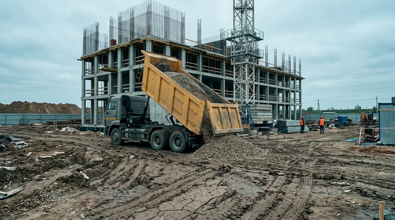 Поставка сыпучих на стройплощадку с CV-контролём объёма IQoko