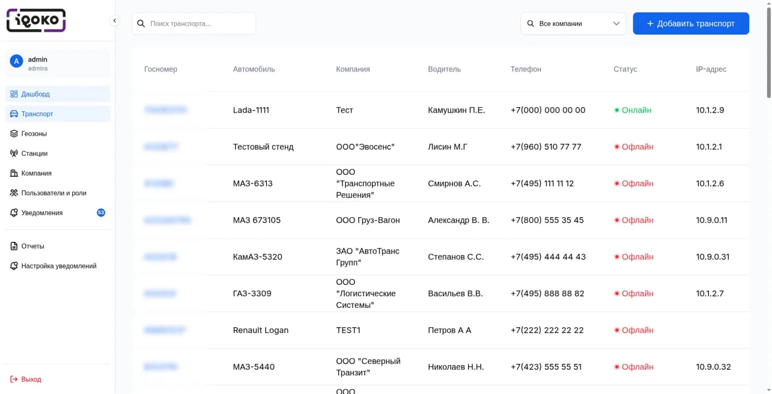 Управление транспортом в IQoko Platform